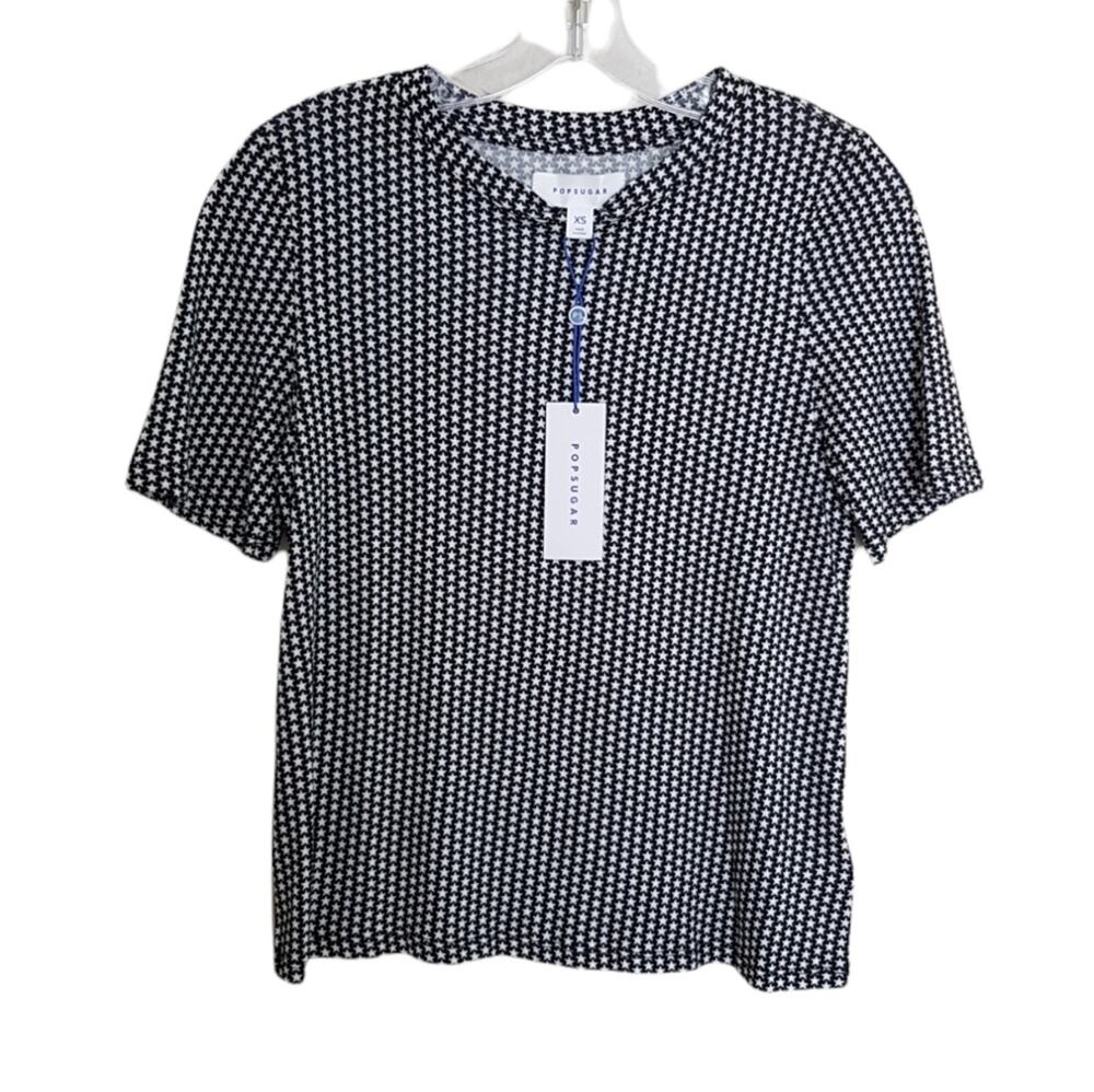 NWT Popsugar Black White Star Printed Short Sleeve Crew Neck Graphic Shirt